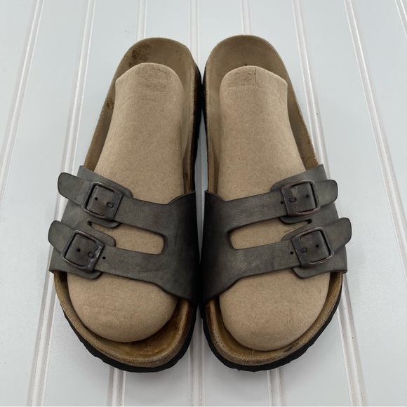Birkenstock Betula Two Buckle Slip On Metallic Greenish-Gray Sandals Size 6 - Picture 2 of 10